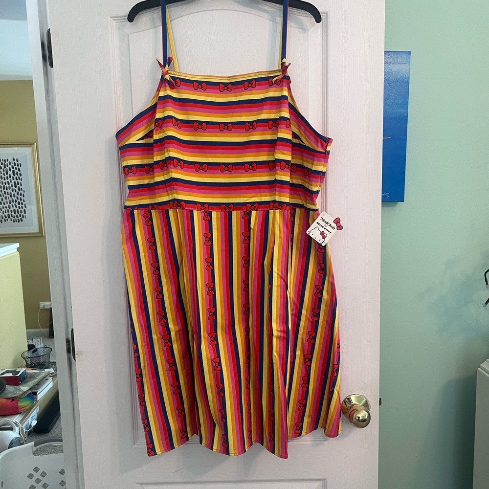 Hello Kitty ModCloth A-Line Dress Size 2XL Rainbow Bow